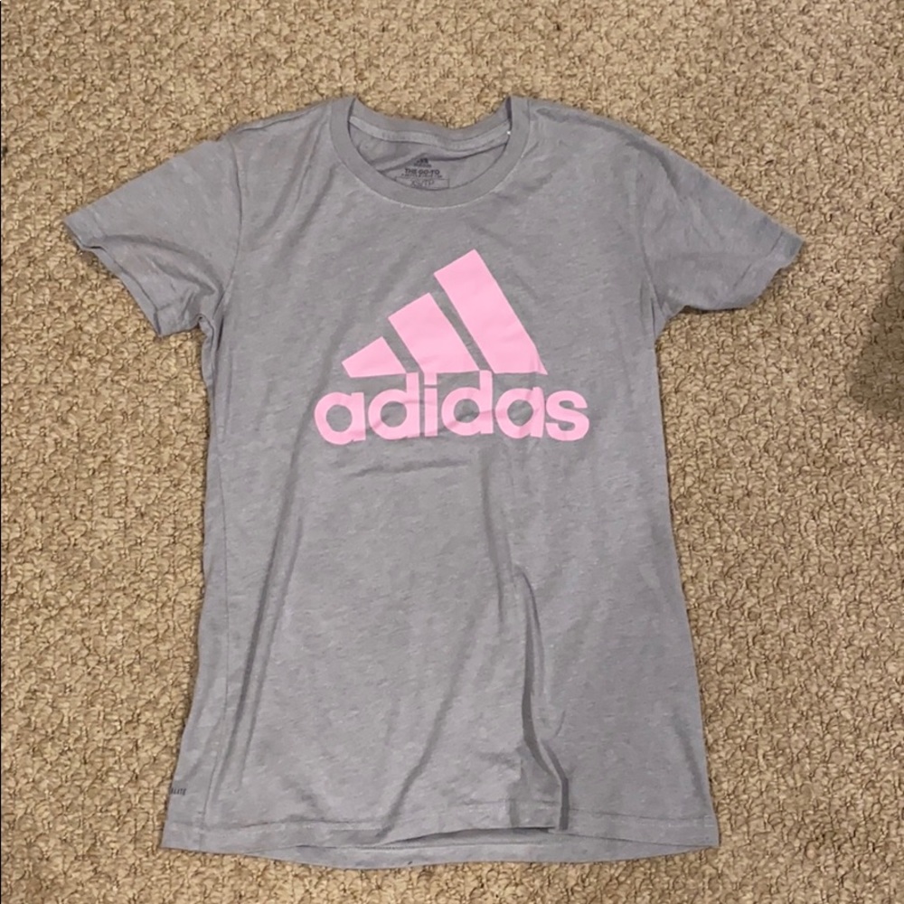 Grey and pink adidas logo tee
